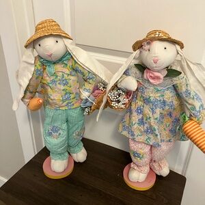 Two vintage or handmade fabric Easter bunny dolls, primitive" country style"